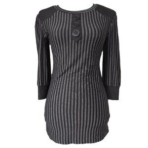 EC Star Y2k Goth Top Black Retro 60s Mod Stripe 3/4 Sleeve Top